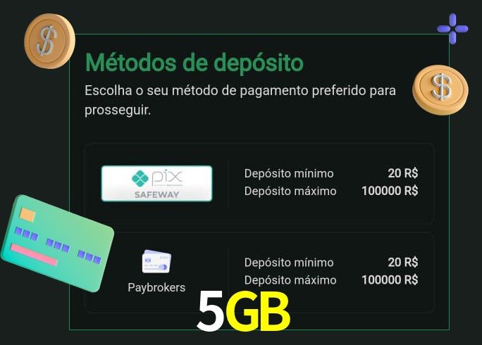 O cassino 5GB oferece uma grande variedade de métodos de pagamento